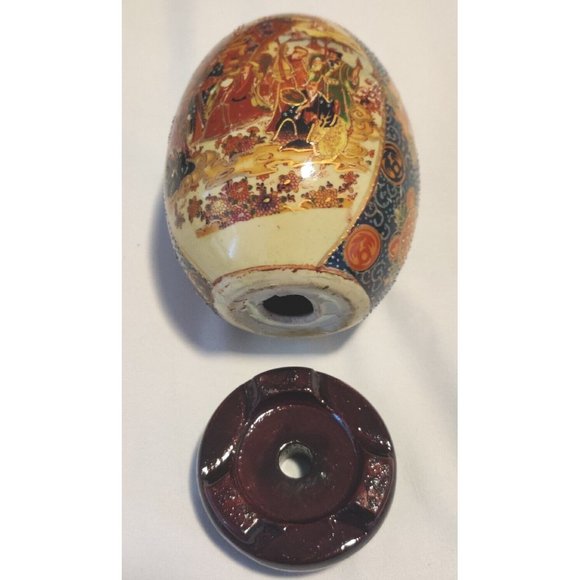 Vintage Chinese Ceramic Eggs Large 5x3" Festive Hand Painted W/ Wooden Pedestal - Picture 16 of 16